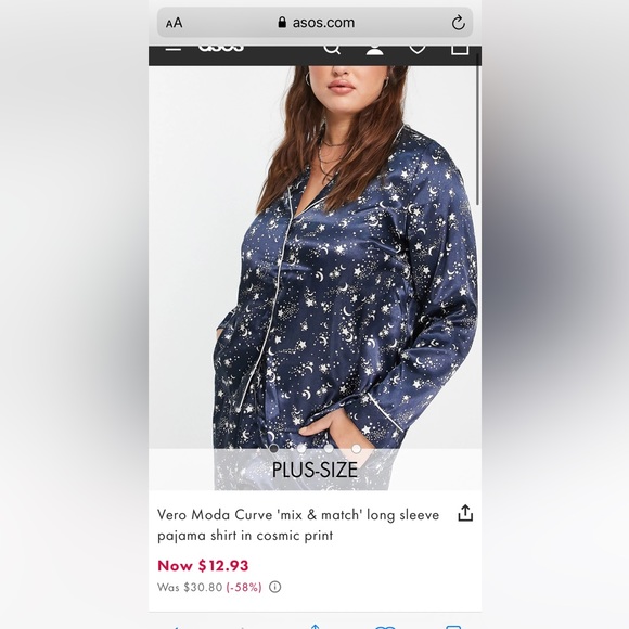 ASOS (Vera Moda) Long Sleeve Cosmic Print Pajama TOP (top only) 💥NEW💥 US 14 - Picture 4 of 5